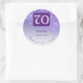 Vallende Paarse Glitter, 70ste verjaardag Bedankt Ronde Sticker (Tas)