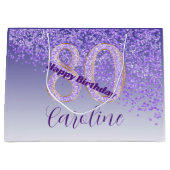  vallende Paarse glitter 80e verjaardag Groot Cadeauzakje (Voorkant)