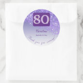 Vallende Paarse glitter, 80ste verjaardag Bedankt Ronde Sticker (Tas)