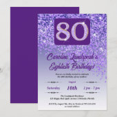 Vallende Paarse Glitter 80ste Verjaardagsfeest Kaart (Voorkant / Achterkant)