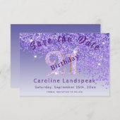 Vallende Paarse glitter voor 21e verjaardag Save The Date (Voorkant / Achterkant)