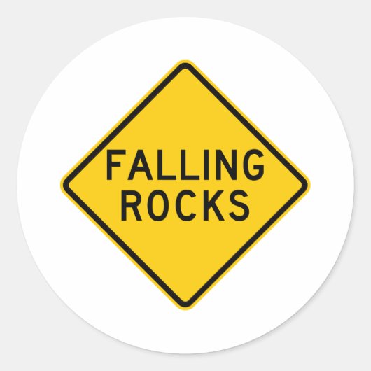 Vallende Rocks Zone Snelweg teken Ronde Sticker (Voorkant)