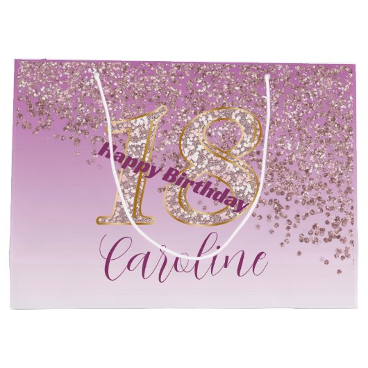  Vallende Roos Gouden Glitter 18e Verjaardag Groot Cadeauzakje (Achterkant)