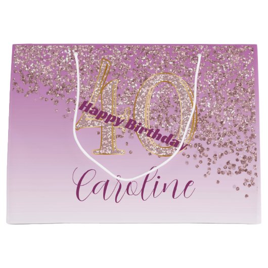  Vallende Roos Gouden Glitter 40e Verjaardag Groot Cadeauzakje (Voorkant)