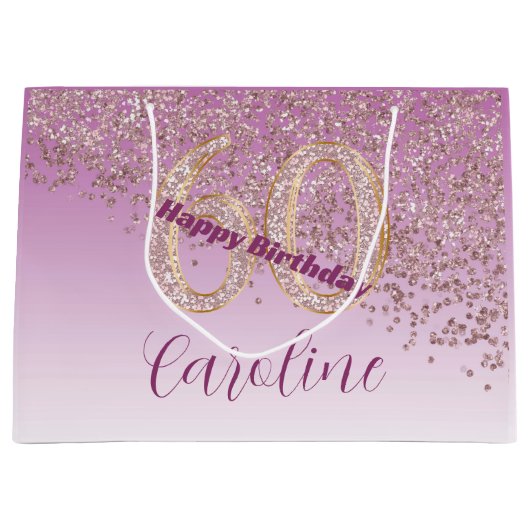  Vallende Roos Gouden Glitter 60e Verjaardag Groot Cadeauzakje (Voorkant)