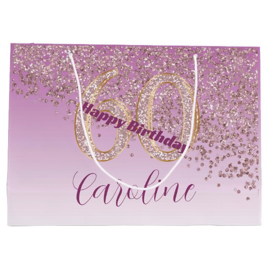  Vallende Roos Gouden Glitter 60e Verjaardag Groot Cadeauzakje (Achterkant)