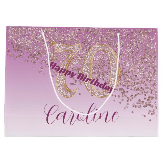  Vallende Roos Gouden Glitter 70e Verjaardag Groot Cadeauzakje (Achterkant)