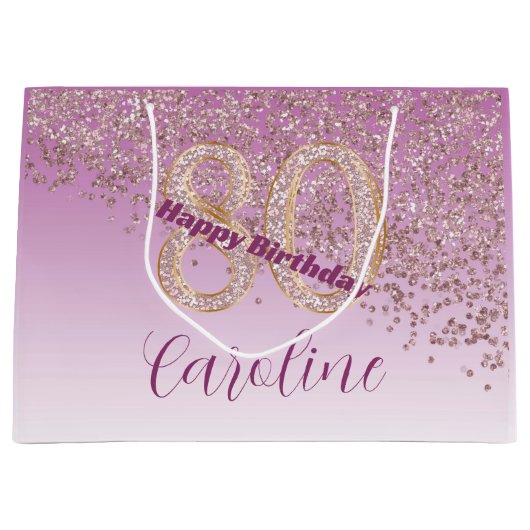  Vallende Roos Gouden Glitter 80ste Verjaardag Groot Cadeauzakje (Voorkant)