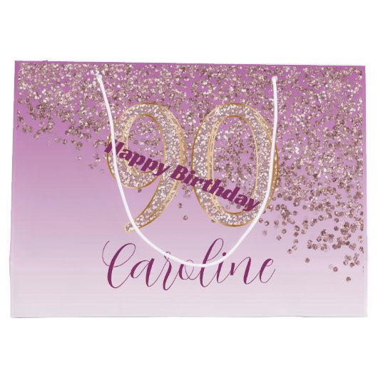  Vallende Roos Gouden Glitter 90ste Verjaardag Groot Cadeauzakje (Achterkant)