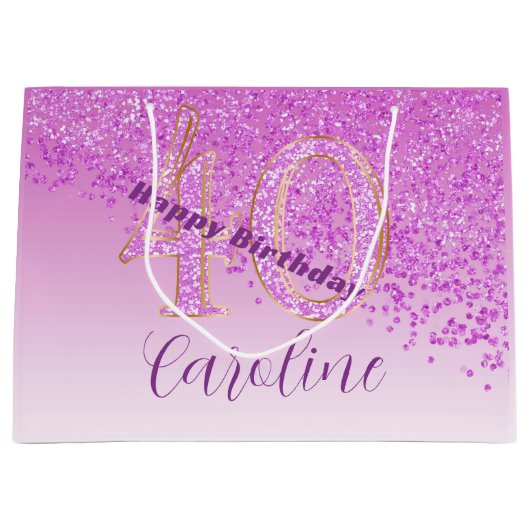  Vallende Roze Glitter 40e Verjaardag Groot Cadeauzakje (Voorkant)