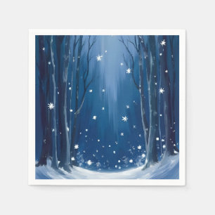Vallende Sneeuw Blauwe Winter Bos Aquarel Geschild Servet