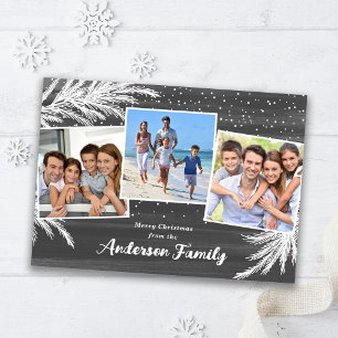 Vallende Sneeuw Evergreens Grijs 3 foto's Kerst Feestdagenkaart