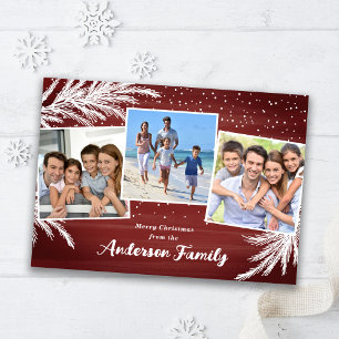Vallende Sneeuw Evergreens Rood 3 foto's Kerst Feestdagenkaart