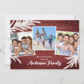 Vallende Sneeuw Evergreens Rood 3 foto's Kerst Feestdagenkaart (Voorkant)