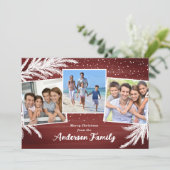 Vallende Sneeuw Evergreens Rood 3 foto's Kerst Feestdagenkaart (Staand voorkant)