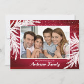 Vallende Sneeuw Evergreens Rood Foto Kerstmis Feestdagenkaart (Voorkant)