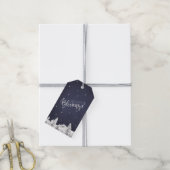 Vallende Sneeuw Marine Wit Kerstmis Zegen Script Cadeaulabel (Met Touw)