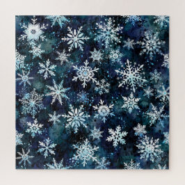 Vallende sneeuwvlokken Diepblauwe Magische Winter  Legpuzzel