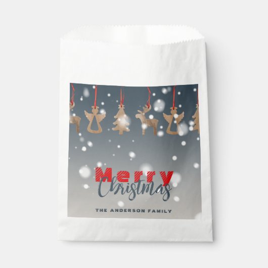Vallende sneeuwvlokken en houten Ornamenten Kerst Bedankzakje (Voorkant)