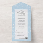 Vallende sneeuwvlokken op Bord Ice Blue met QR-cod All In One Uitnodiging (Binnen)