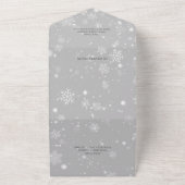 Vallende sneeuwvlokken op grijs all in one uitnodiging (Buitenkant)