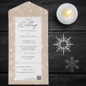 Vallende sneeuwvlokken op Tan met QR-code All In One Uitnodiging