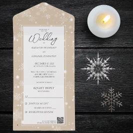 Vallende sneeuwvlokken op Tan met QR-code All In One Uitnodiging