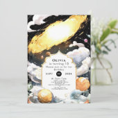 Vallende sterren aangepaste ruimte verjaardag kaart (Staand voorkant)