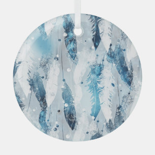 Vallende veren: Blauwe Waterverf Naadloos Glas Ornament