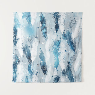 Vallende veren: Blauwe Waterverf Naadloos Wandkleed