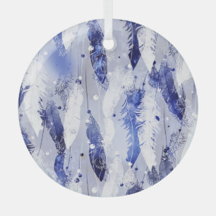 Vallende veren: waterverf blauw. glas ornament