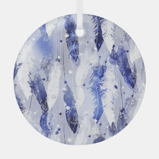 Vallende veren: waterverf blauw. glas ornament