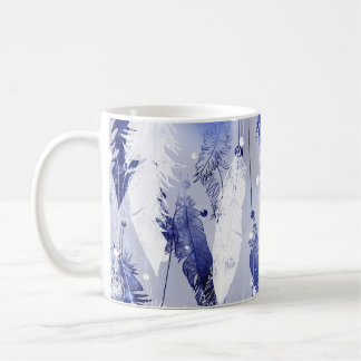 Vallende veren: waterverf blauw. koffiemok