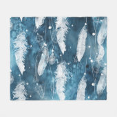 Vallende witte veren, blauwe waterverf. fleece deken (Voorkant (Horizontaal))