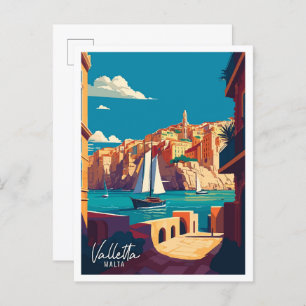 Valletta Malta Art vintage reisillustratie Briefkaart