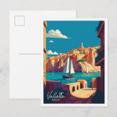 Valletta Malta Art vintage reisillustratie Briefkaart (Voorkant / Achterkant)