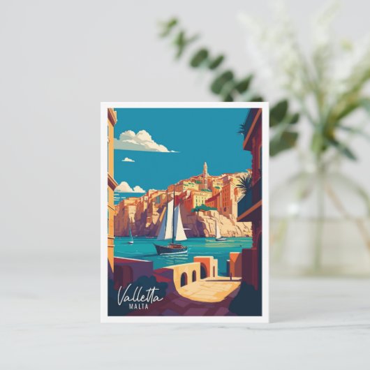 Valletta Malta Art vintage reisillustratie Briefkaart (Staand voorkant)