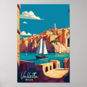 Valletta Malta Art vintage reisillustratie Poster (Voorkant)