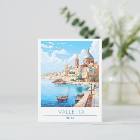 Valletta Malta Art Vintage Travel Briefkaart (Staand voorkant)
