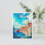 Valletta Malta Art Vintage Travel Illustratie Briefkaart (Staand voorkant)