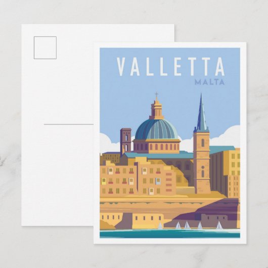 Valletta Malta Art Vintage Travel Illustratie Briefkaart (Voorkant / Achterkant)