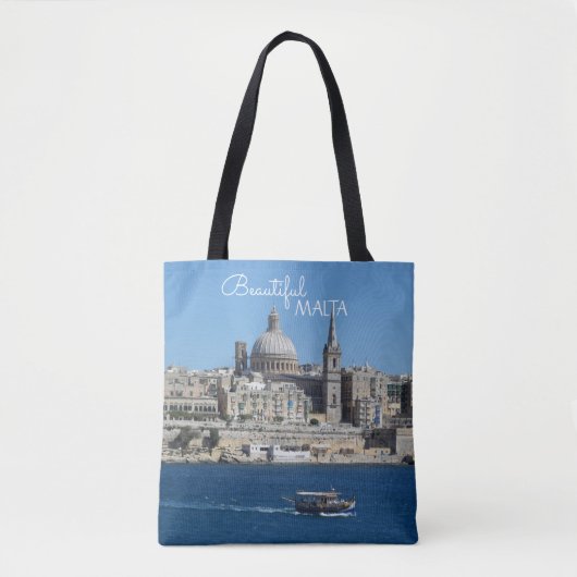 Valletta Malta Cityscape en Vissende bootsouvenir Tote Bag (Voorkant)
