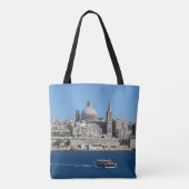 Valletta Malta Cityscape en Vissende bootsouvenir Tote Bag (Achterkant)