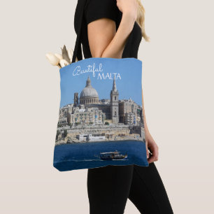 Valletta Malta Cityscape en Vissende bootsouvenir Tote Bag