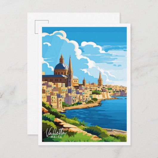 Valletta Malta Travel  illustratie Briefkaart (Voorkant / Achterkant)