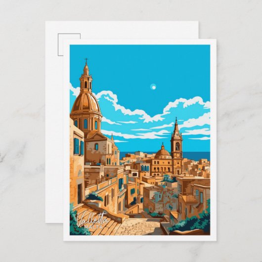 Valletta Malta Travel  illustratie Briefkaart (Voorkant / Achterkant)