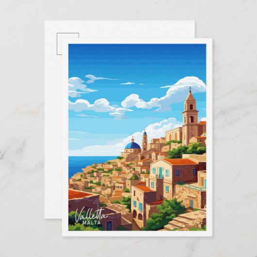 Valletta Malta Travel  illustratie Briefkaart (Voorkant / Achterkant)