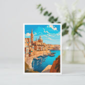 Valletta Malta Travel  illustratie Briefkaart (Staand voorkant)