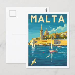 Valletta Malta Vintage Beroemde Reisplaats Briefkaart