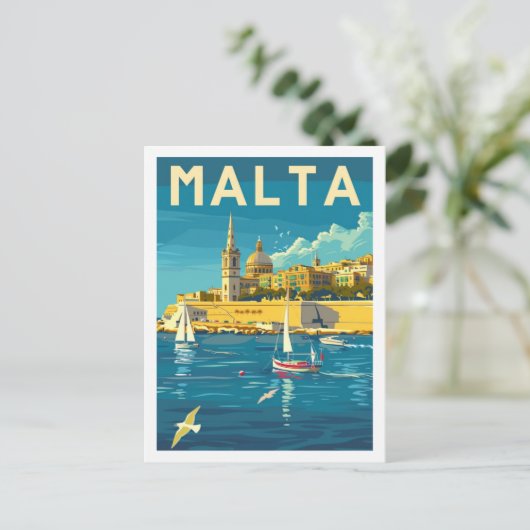 Valletta Malta Vintage Beroemde Reisplaats Briefkaart (Staand voorkant)